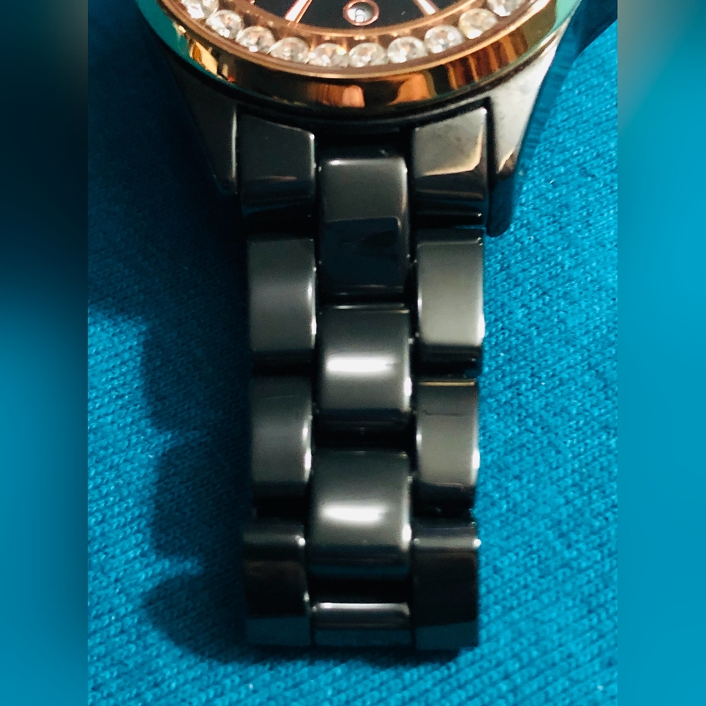 (898)Vintage Oniss Paris Women's ON815-LRG BLK Lario Ceramic Collection Swiss - Picture 4 of 14